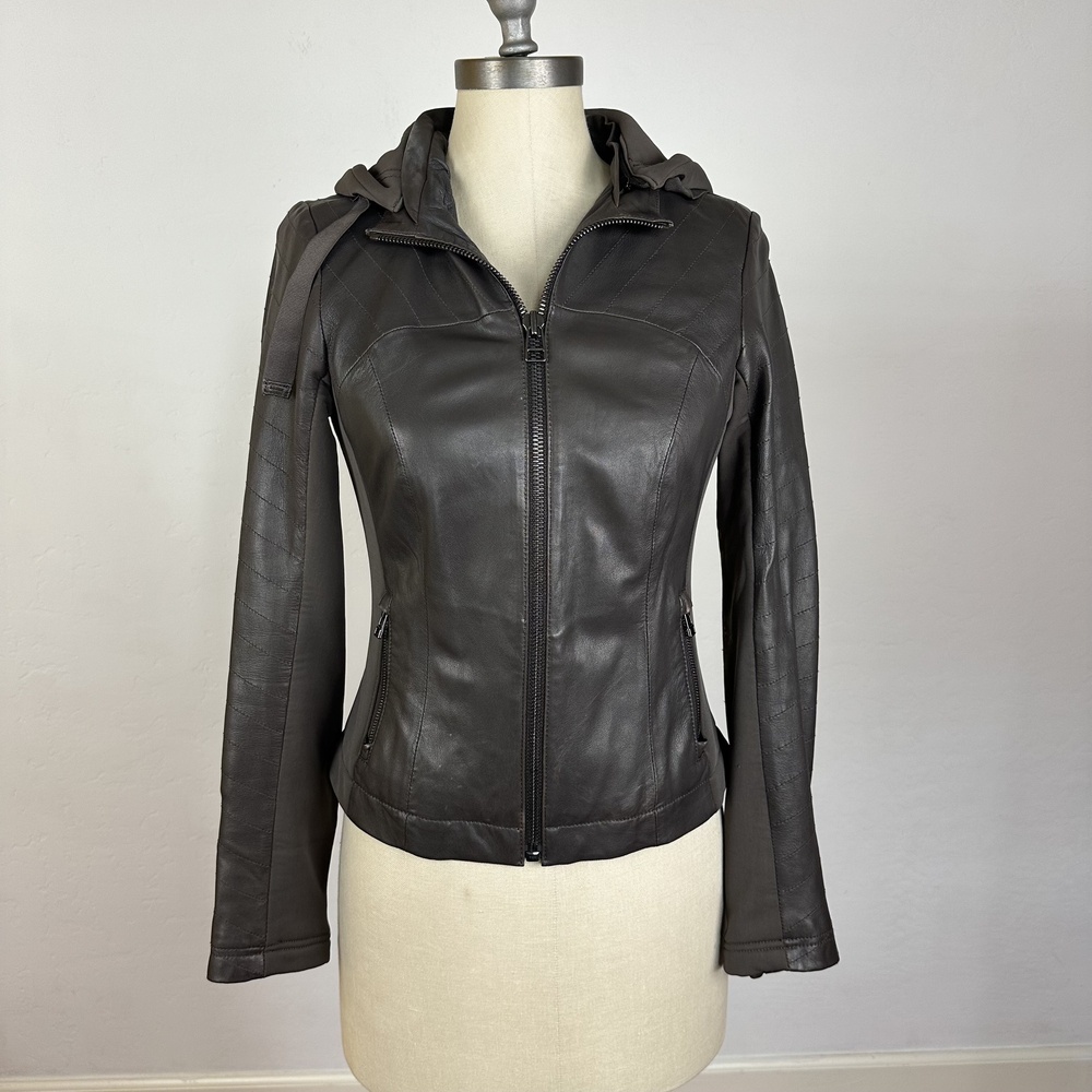 Athleta Strut Leather Hooded Jacket